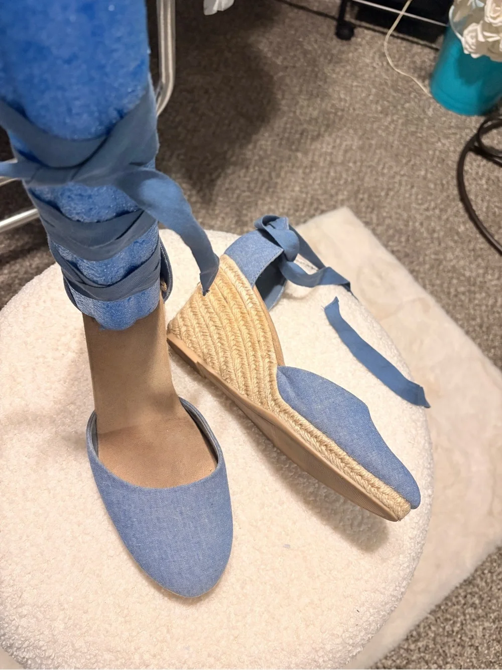 Old Navy Light Blue Espadrille Ankle-Tie Wedges